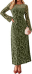 Simplee Womens Velvet Long Sleeve Fall Formal Wedding Guest Maxi Dress