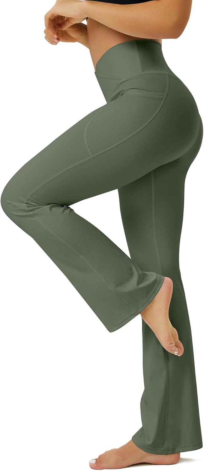Fohofo Yoga Pants Women With Pockets Crossover High Waisted Bootcut