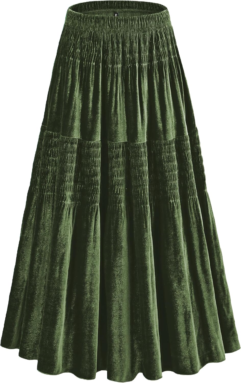 Women's Velvet Pleated Midi Skirt Elastic High Waist Fall Winter Tiered A-Line Party Long Skirts