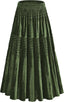 Women's Velvet Pleated Midi Skirt Elastic High Waist Fall Winter Tiered A-Line Party Long Skirts