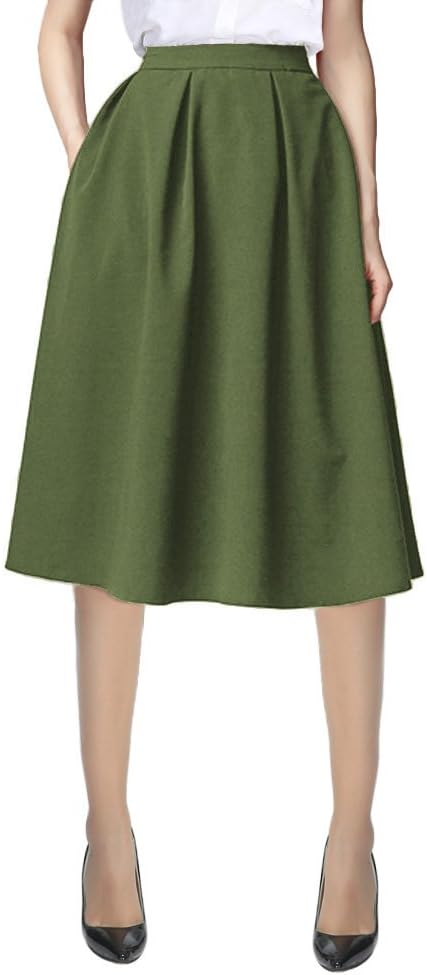 Urban CoCo Women's Knee Length A Line Midi Skirt Casual Work Elastic High Waisted Skirts with Pockets