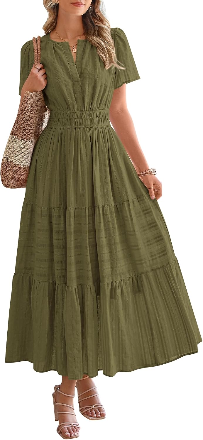 BTFBM Womens Summer 2026 Casual Maxi Dresses Lightweight Short Sleeve Dress