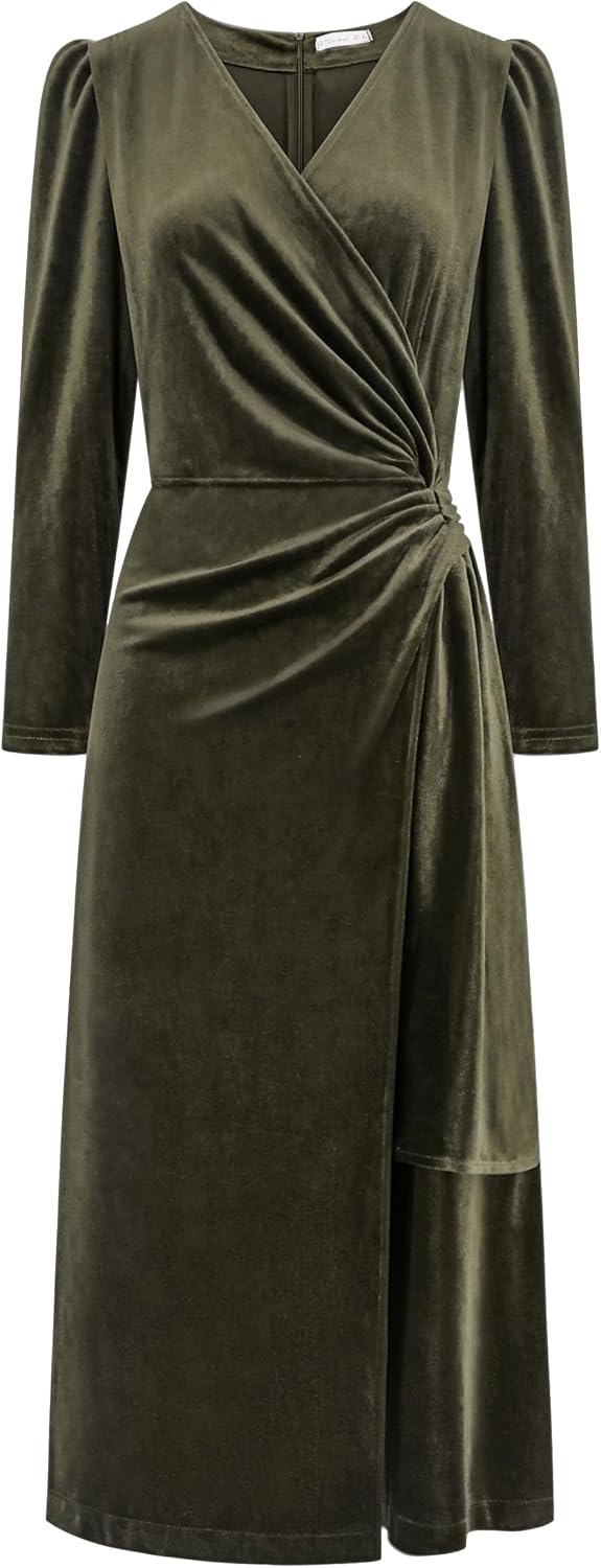 R.Vivimos Women's Velvet Wrap Fall Winter Elegant Midi Dress