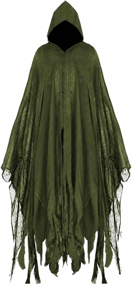 Halloween Hooded Cloak Medieval Renaissance Cloak Wizard Robe with Hooded for Adult Linen Hooded Cloak