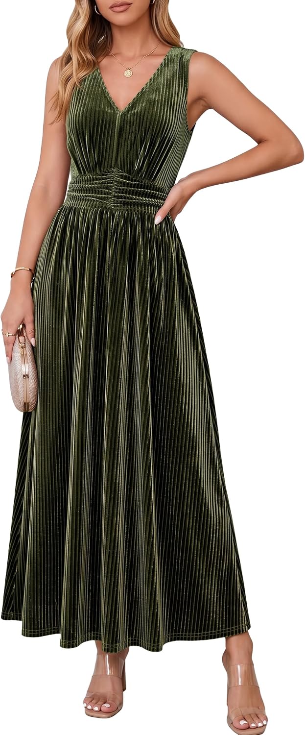 Simplee Womens Velvet Sleeveless Formal Wedding Guest Cocktail Maxi Dress