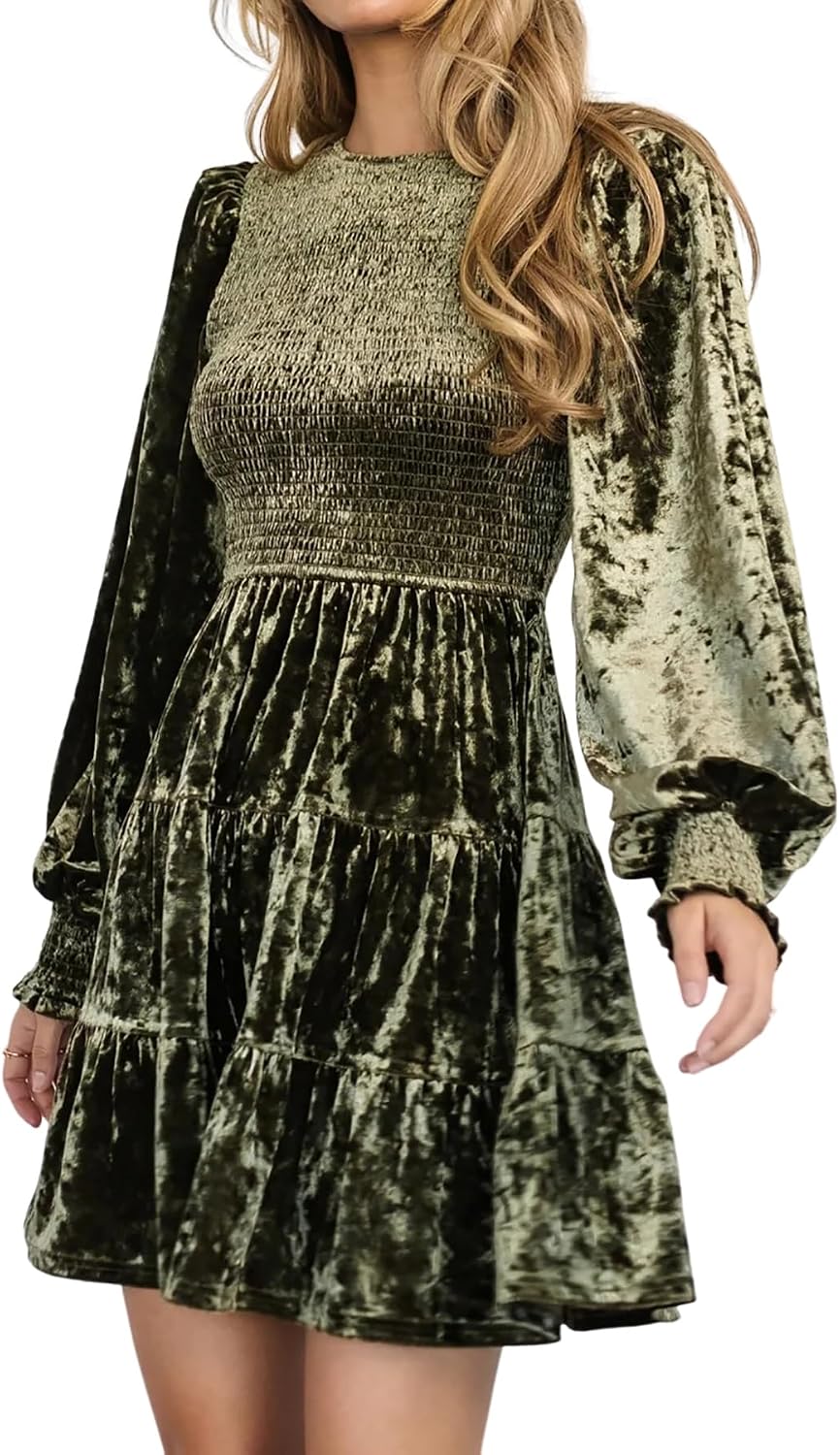 R.Vivimos Women's Fall Crushed Velvet Long Sleeve Mini Dress