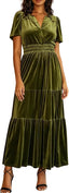 R.Vivimos Womens Fall Winter Velvet Elastic Waist Maxi Dress