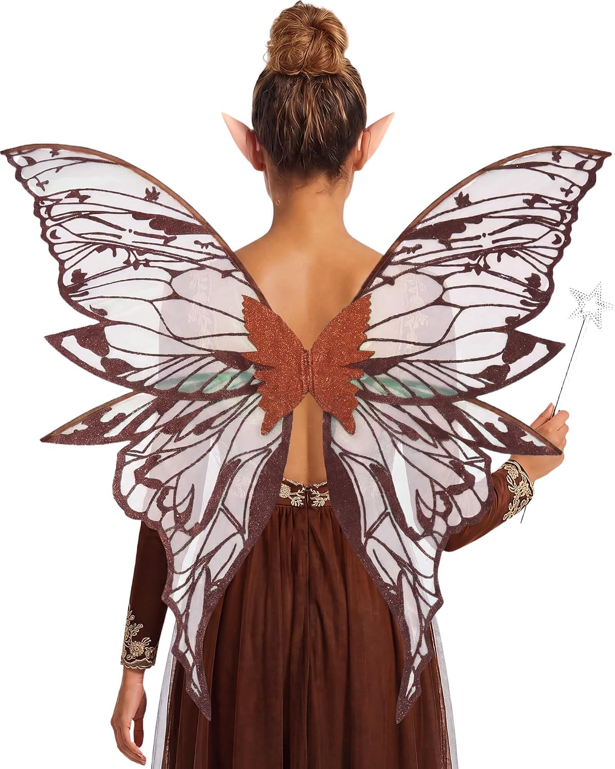 YKW Fairy Wings for Adult Women,31.5"x29" Butterfly Cosplay Wings with Lace Gloves,Organza Costume Wings for Halloween Party