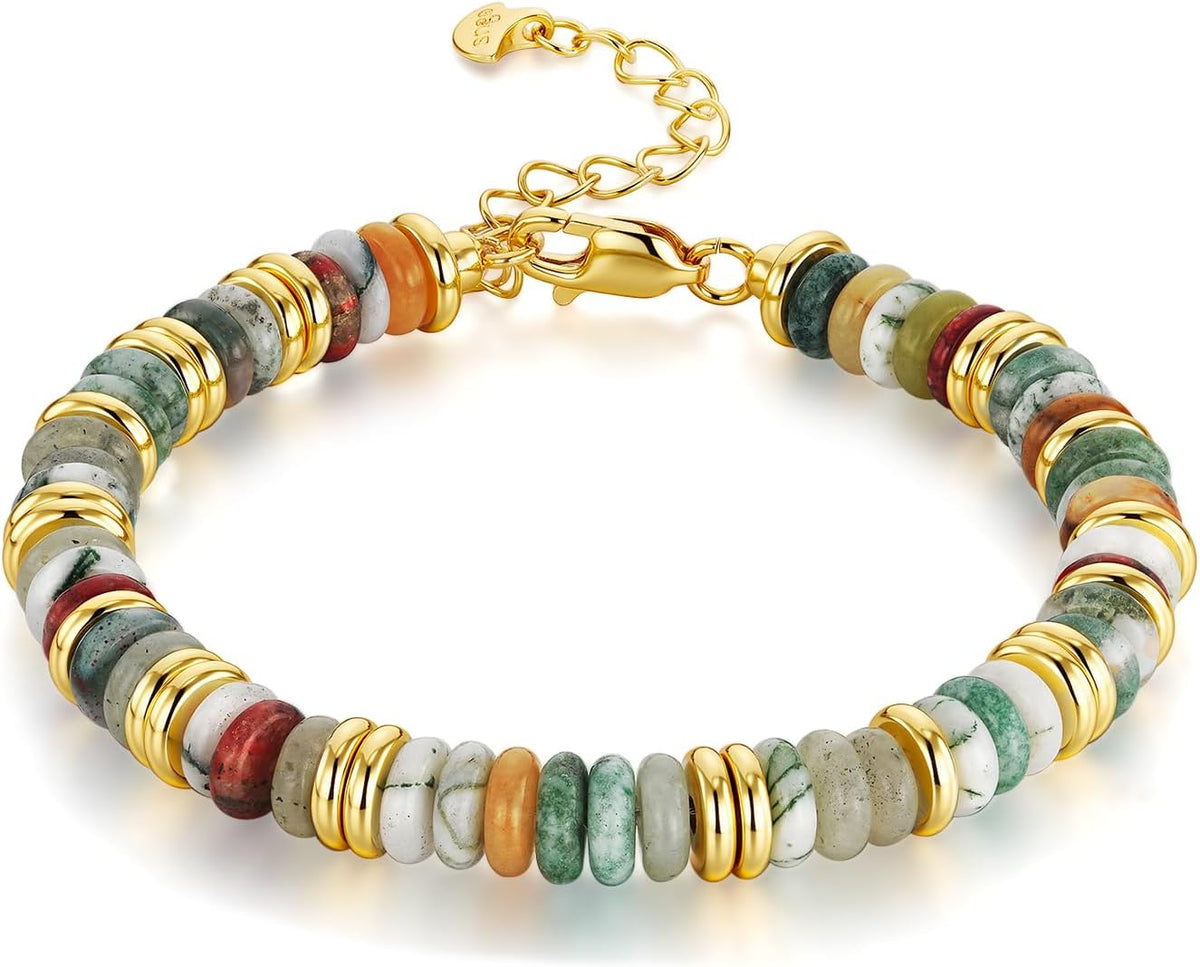 SNGIA Colorful 18K Gold Plated Bracelets for Women, Stack Bangle Beaded Stone Jewelry Accessories Set for Woman, Trendy Fashion Jewelry Gifts