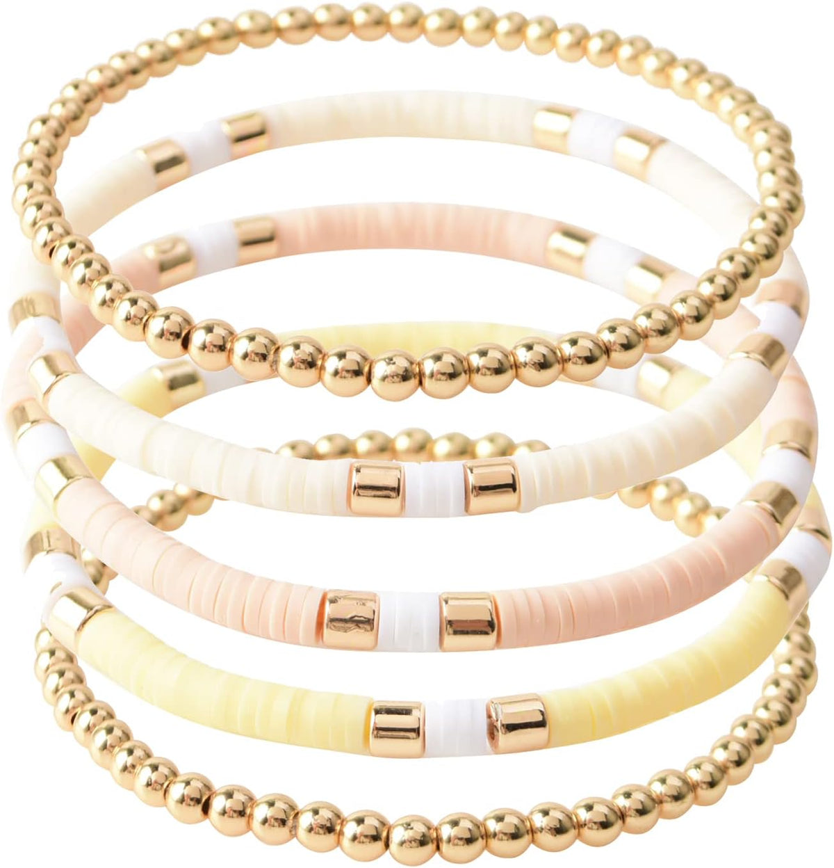 Surfer Heishi Clay Bead Bracelets for Women Bohemian Stackable Gold Plated Beaded Stretch Bracelets Elastic Layering Friendship Bracelets Set Boho Jewelry