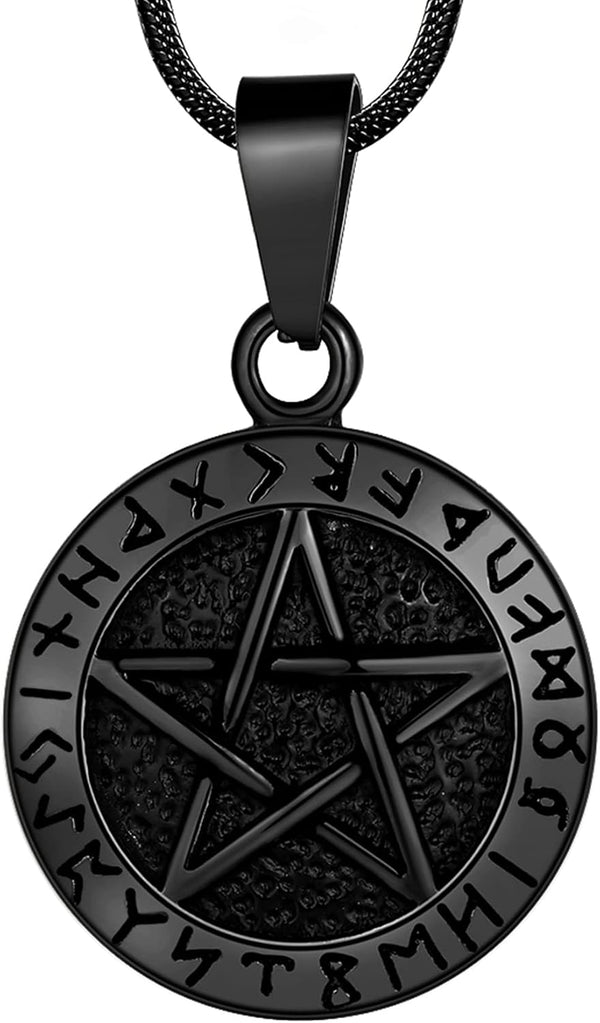 Hipunk Pentagram Pentacle Wiccan Necklace -Star Satanic Pendant 316L Stainless Steel Traditional Seal of Solomon Tetragrammaton Eliphas Levi's Pentagra Wicca Punk Retro Jewelry