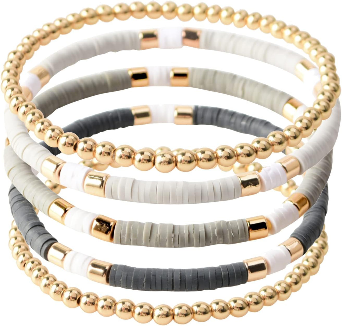 Surfer Heishi Clay Bead Bracelets for Women Bohemian Stackable Gold Plated Beaded Stretch Bracelets Elastic Layering Friendship Bracelets Set Boho Jewelry