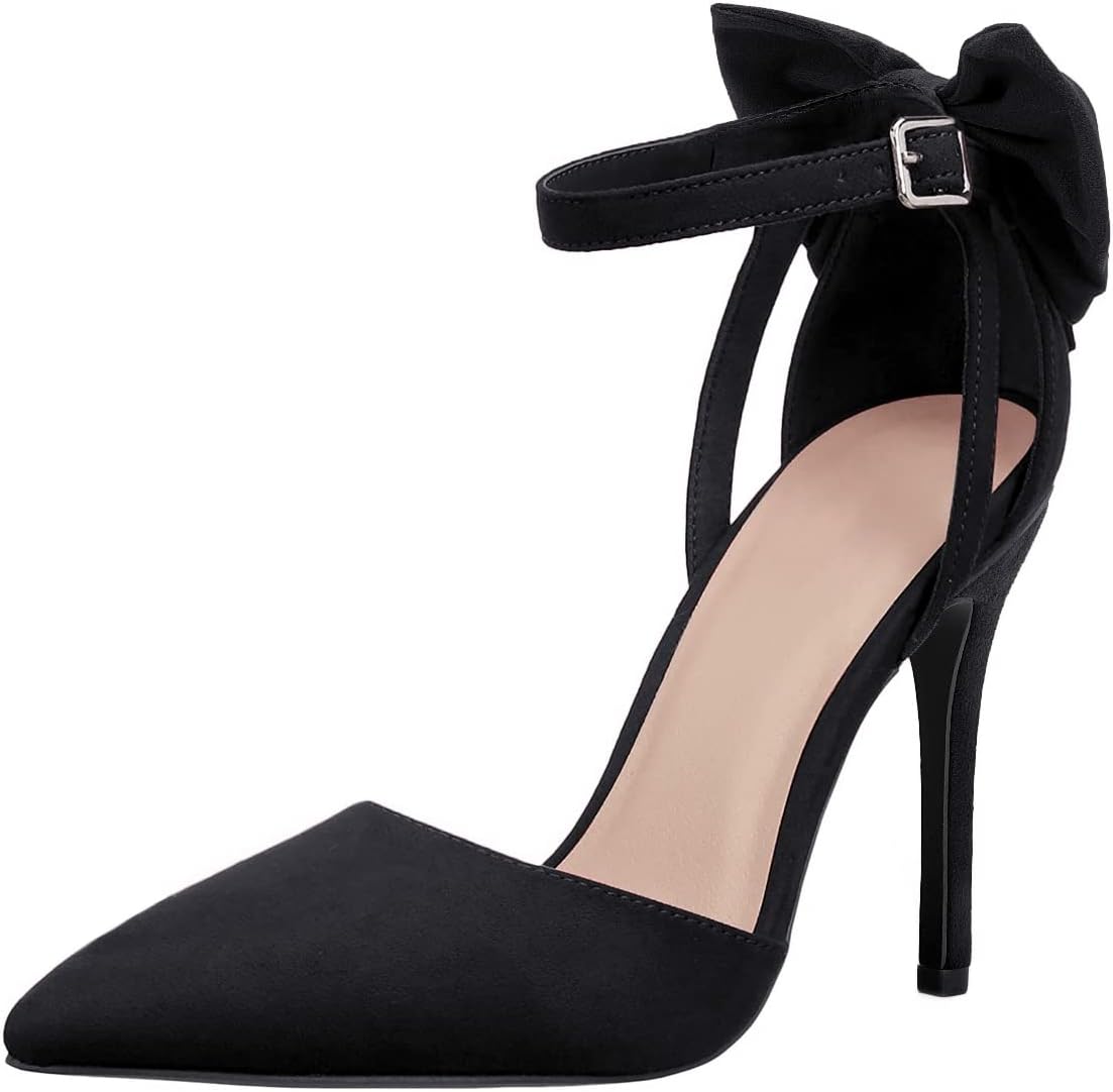 Fashare Womens High Heels Bow Tie Back Sexy Stiletto Ankle Strap Wedding Dress Pumps Shoes