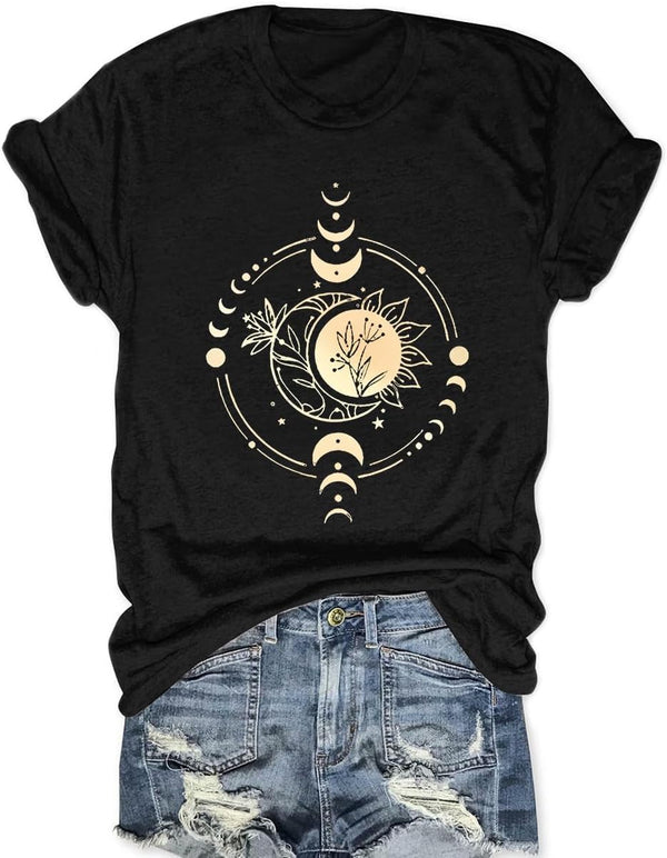Women Mystical Moon and Sun Shirt Vintage Celestial Moon Top