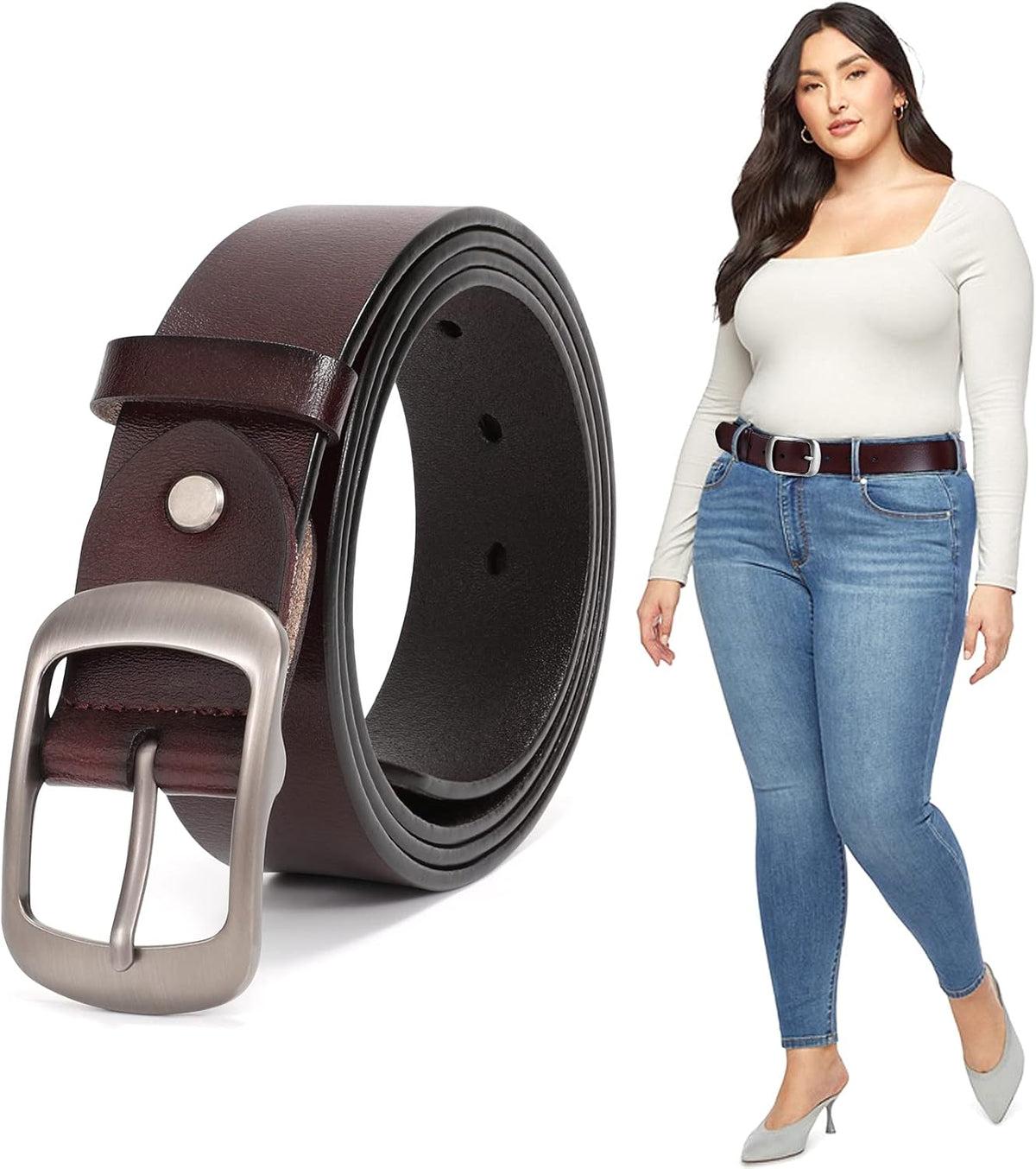 Plus Size Women Leather Belt Black Casual Waist Belt For