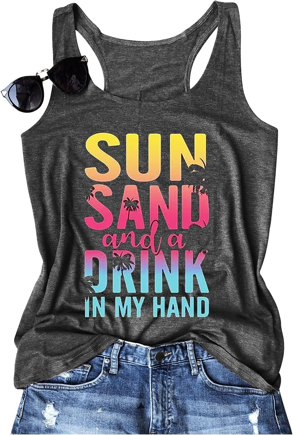 Womens Tank Tops Summer Racerback Graphic Tanks Beach Vacation Tops Loose Running Athletic Sleeveless Shirt Cami