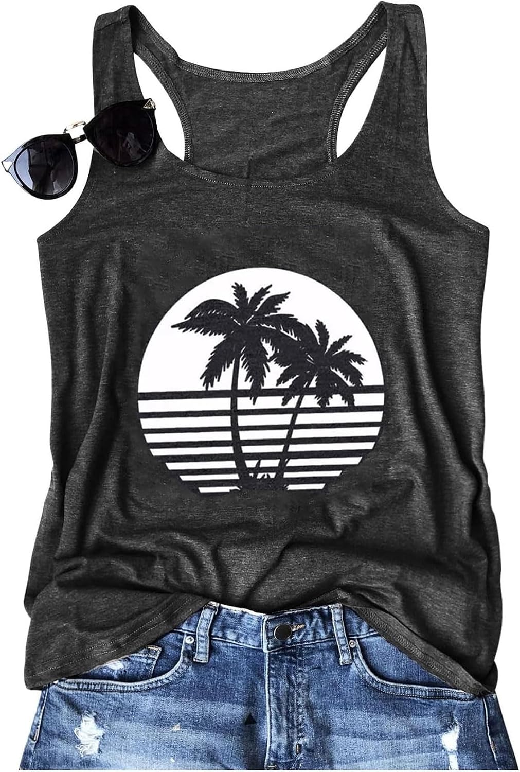 Womens Tank Tops Summer Racerback Graphic Tanks Beach Vacation Tops Loose Running Athletic Sleeveless Shirt Cami