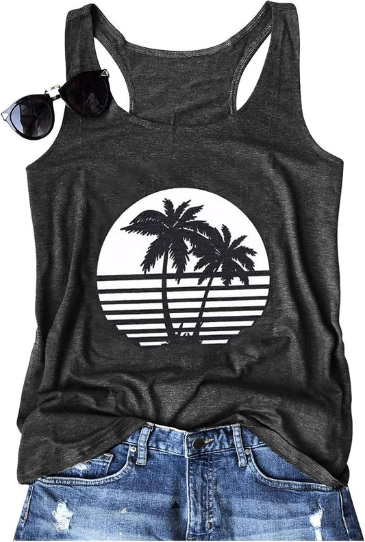 Womens Tank Tops Summer Racerback Graphic Tanks Beach Vacation Tops Loose Running Athletic Sleeveless Shirt Cami