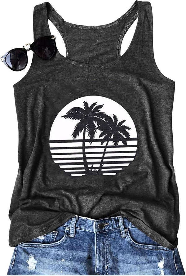 Womens Tank Tops Summer Racerback Graphic Tanks Beach Vacation Tops Loose Running Athletic Sleeveless Shirt Cami
