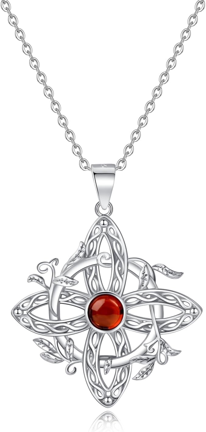 Witches Knot Necklace Nudo De Bruja Pendant Original Tetragrammaton Amuleto de Proteccion 925 Sterling Silver Wicca Moon Irish Celtic Jewelry for Women