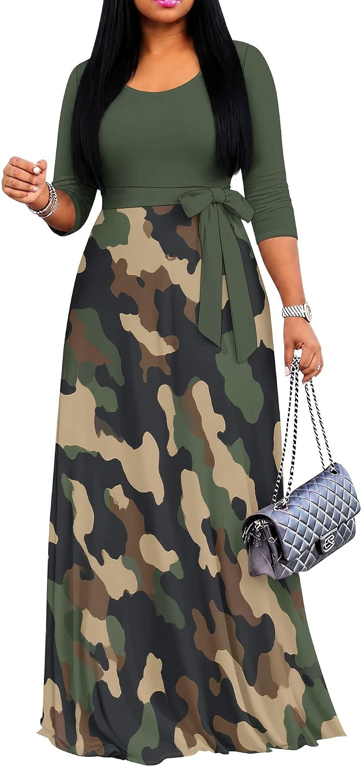 PinkPatty Women's Plus Size V Neck 3/4 Sleeve Boho Maxi Dress with Pockets Secondary image