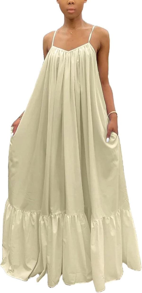 Women's Spaghetti Strap Oversized Loose Beach Long Maxi Swing Dress
