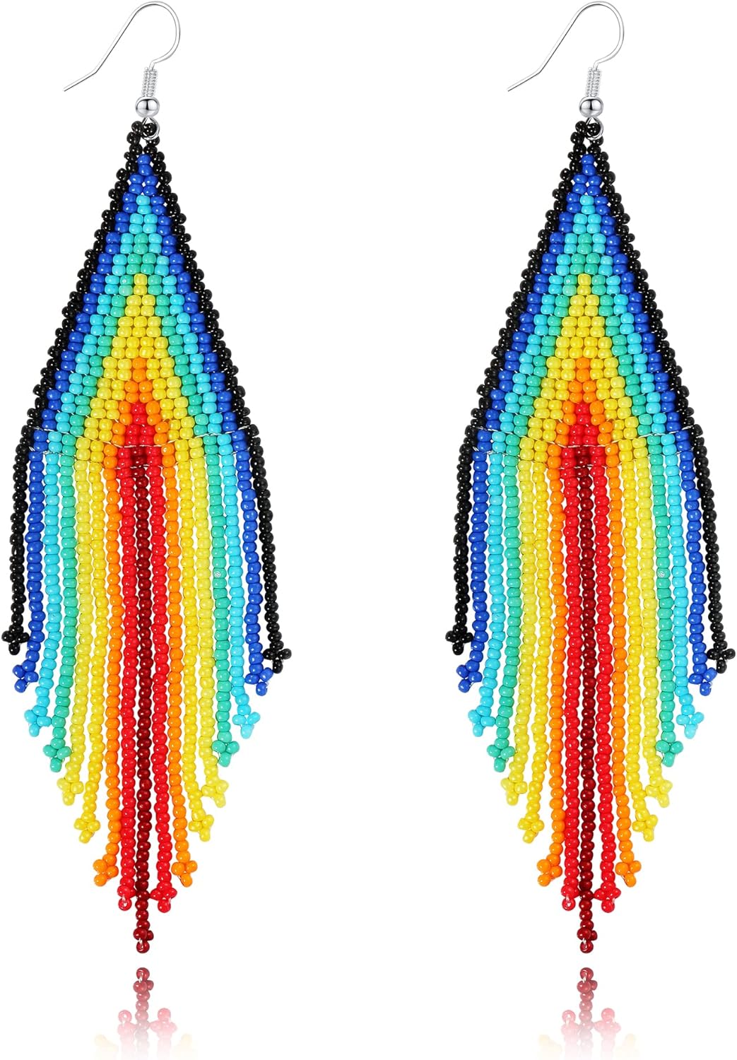 Long Beaded Tassel Boho Statement Earrings