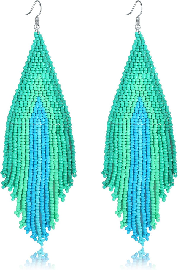 Long Beaded Tassel Boho Statement Earrings
