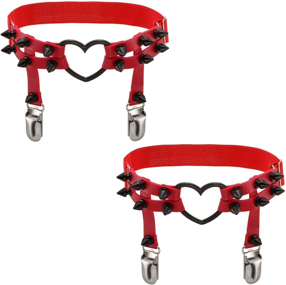 Eigso Steampunk Gothic Garter Belts Leg Rings Heart Love with Rivet Studded Elastic Band Adjustable Secondary image