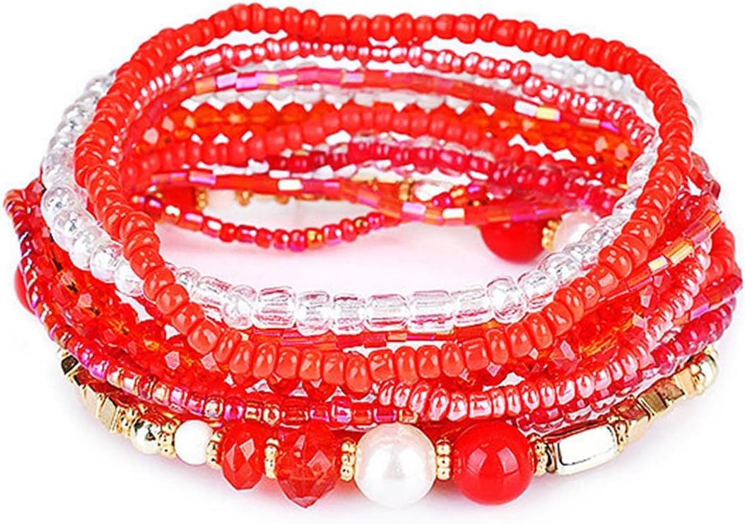 Fuqimanman2020 Bohemian Crystal Beaded Stackable Bracelets Handmade Colorful Crystal Pearl Seed Beads Bracelets for Women Jewelry