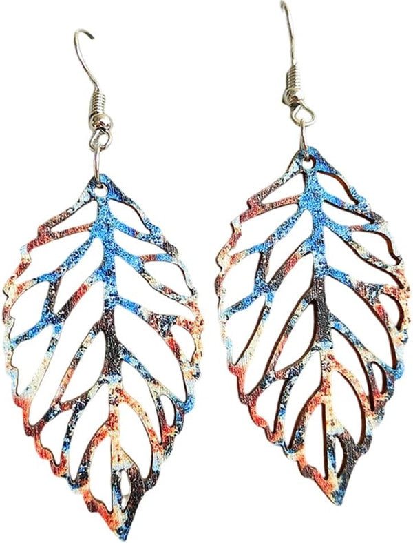 Wooden Palm Leaf Drop Dangle Earrings