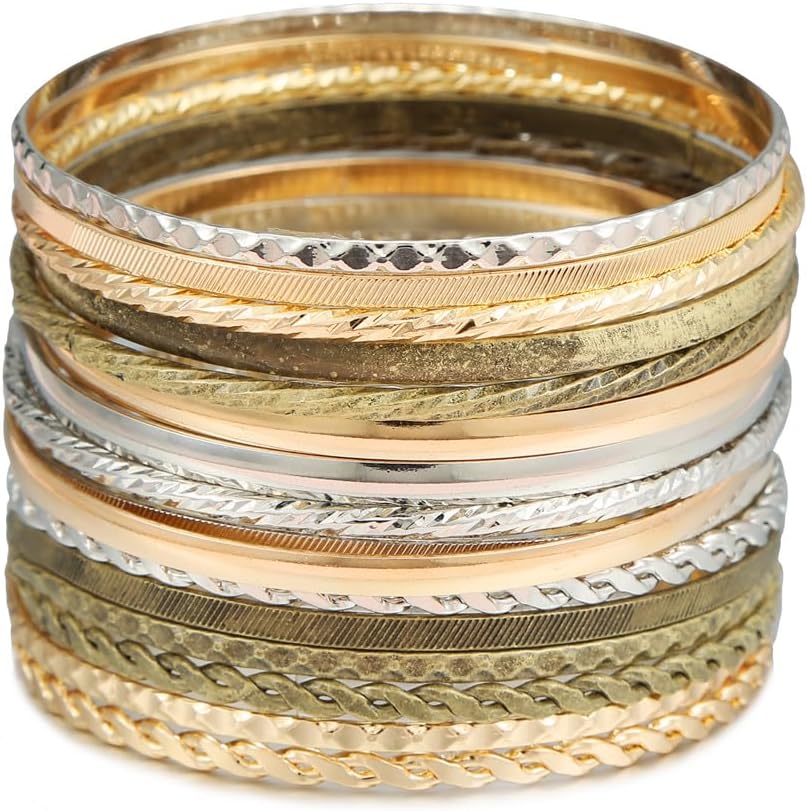 16Pcs Gold Bangle Bracelets for Women - Multi Layer Stackable Textured Bracelets Boho Jewelrys Set. Main image