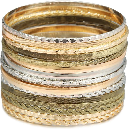 16Pcs Gold Bangle Bracelets for Women - Multi Layer Stackable Textured Bracelets Boho Jewelrys Set.