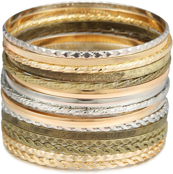 16Pcs Gold Bangle Bracelets for Women - Multi Layer Stackable Textured Bracelets Boho Jewelrys Set.