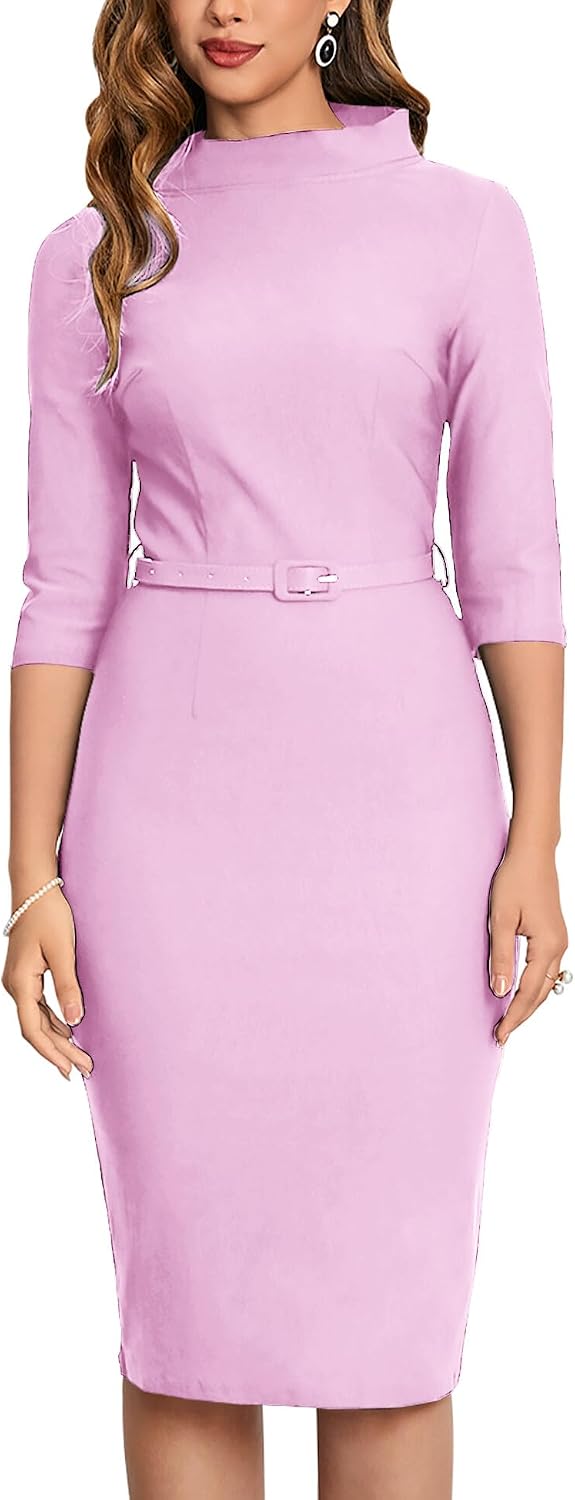 Women's 1950s Vintage 3/4 Sleeve Elegant Collar Cocktail Evening Dress