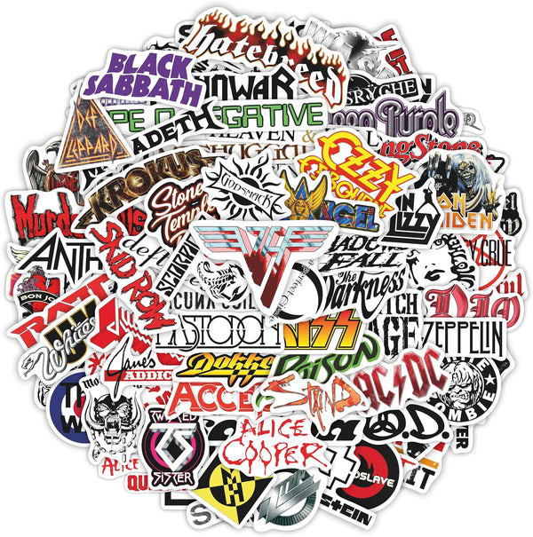 100Pcs Classic Rock Stickers — Rockabilly Guitar & Music Emblems