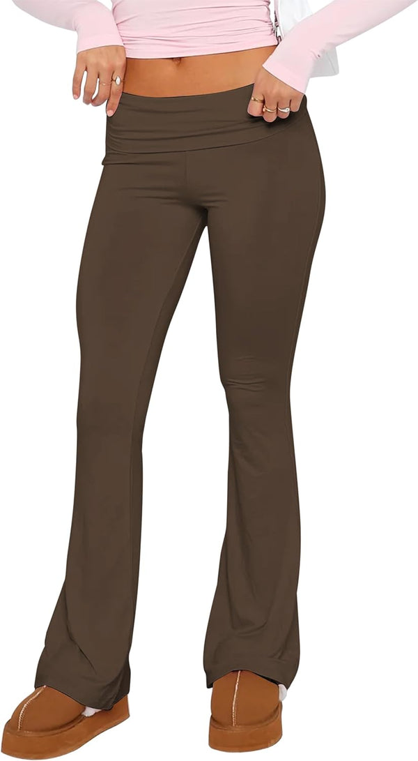 Women's Flare Skinny Pants Fold Over Leggings Stretch
