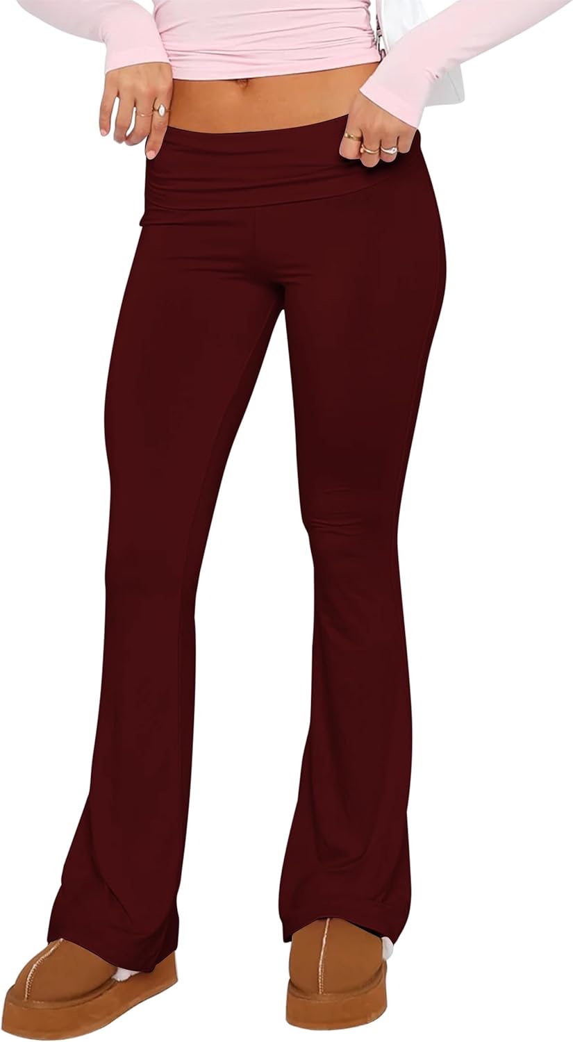 Women's Flare Skinny Pants Fold Over Leggings Stretch
