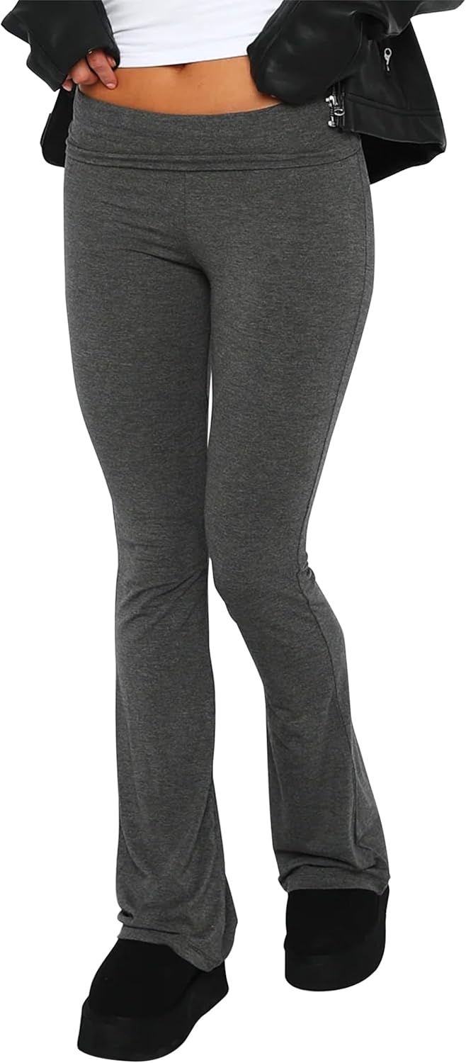 Women's Flare Skinny Pants Fold Over Leggings Stretch