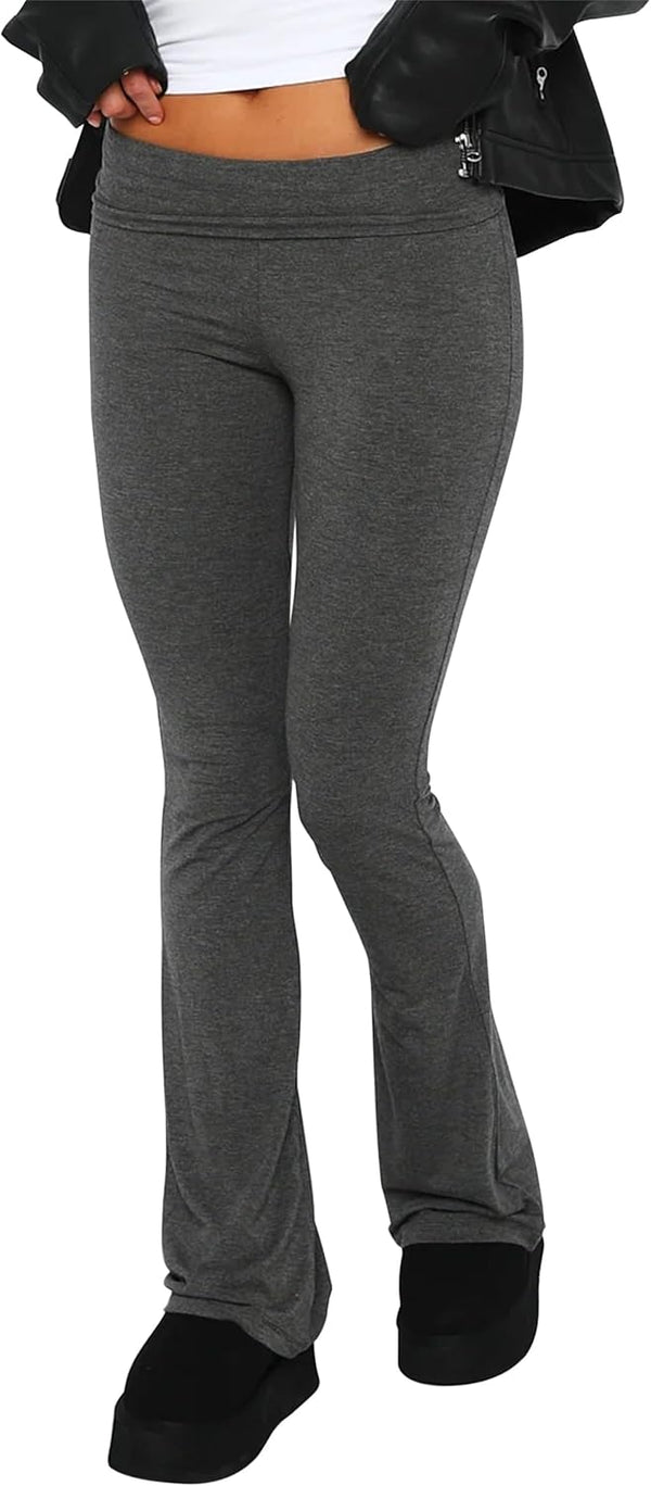 Women's Flare Skinny Pants Fold Over Leggings Stretch