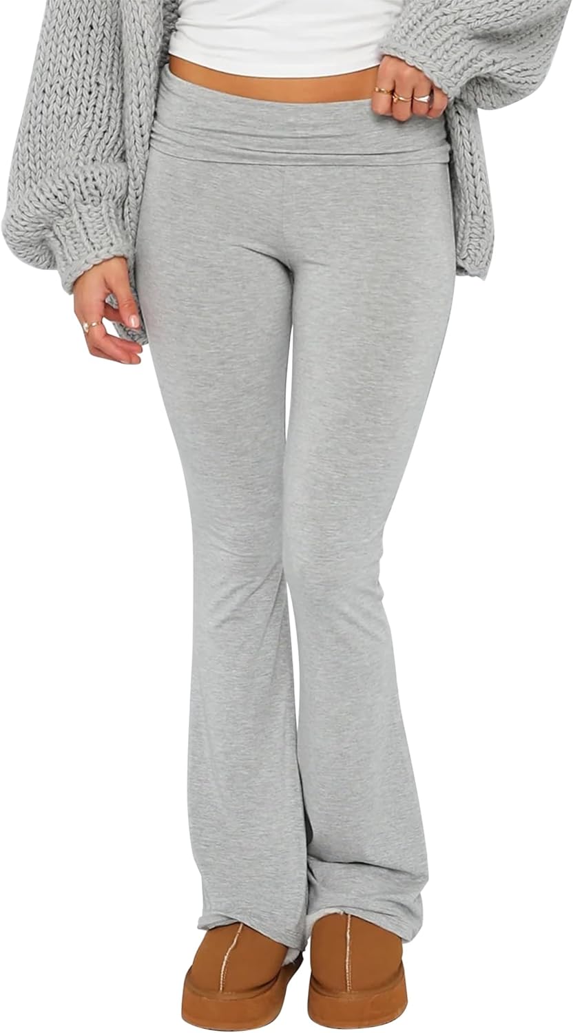 Women's Flare Skinny Pants Fold Over Leggings Stretch