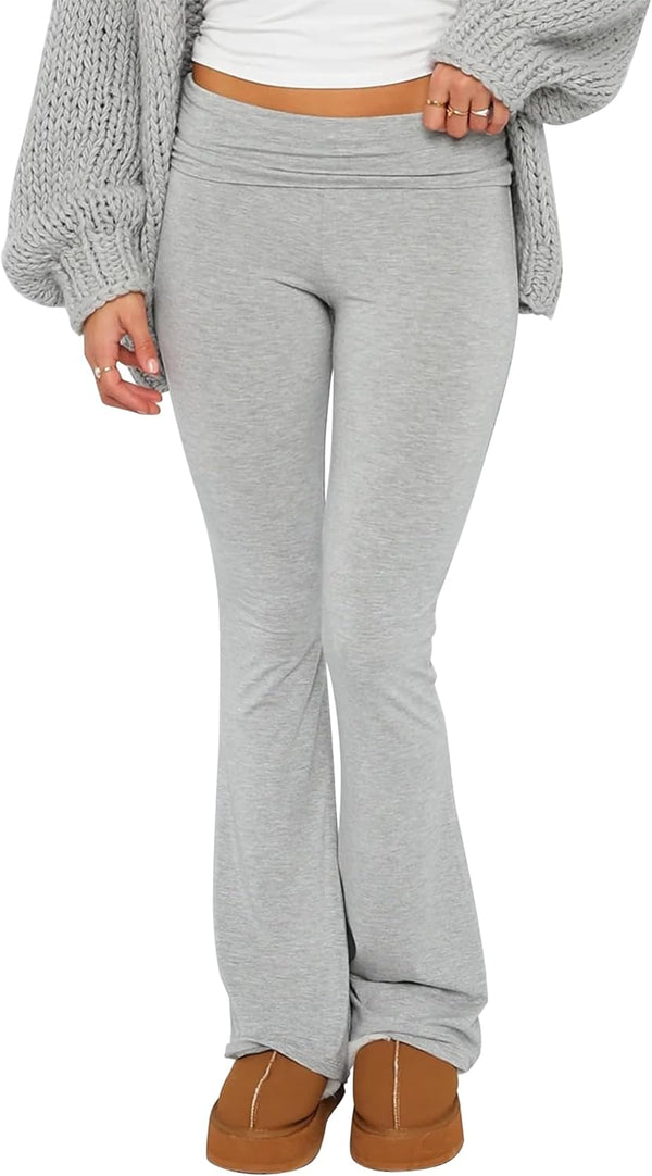 Women's Flare Skinny Pants Fold Over Leggings Stretch