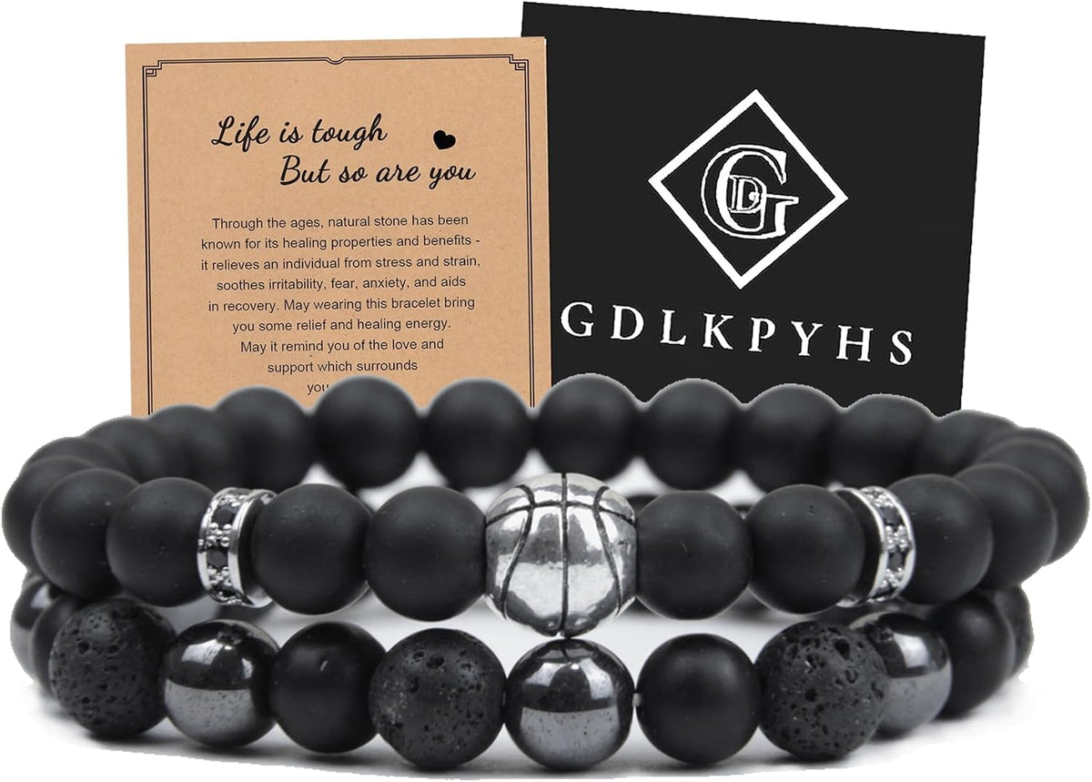 Black Obsidian Bracelet for Men - Black Tourmaline Beaded Bracelets - Mens Bracelet Set 8MM Black Onyx Hematite Lava Stone Beads Triple Protection Bracelet for Men Women Gifts