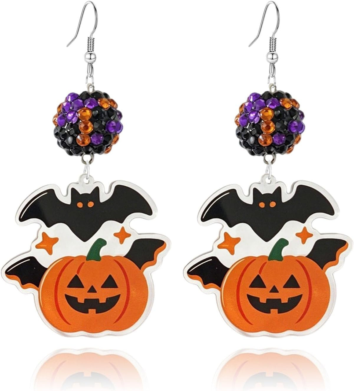 Spooky Ghost Pumpkin Earrings Funny Acrylic Candy Corn Earring Cute Orange Pumpkin Spooky Ghost Skull Cat Spider Butterfly Dangle Earrings for Women Halloween Costume Decorations Accessories