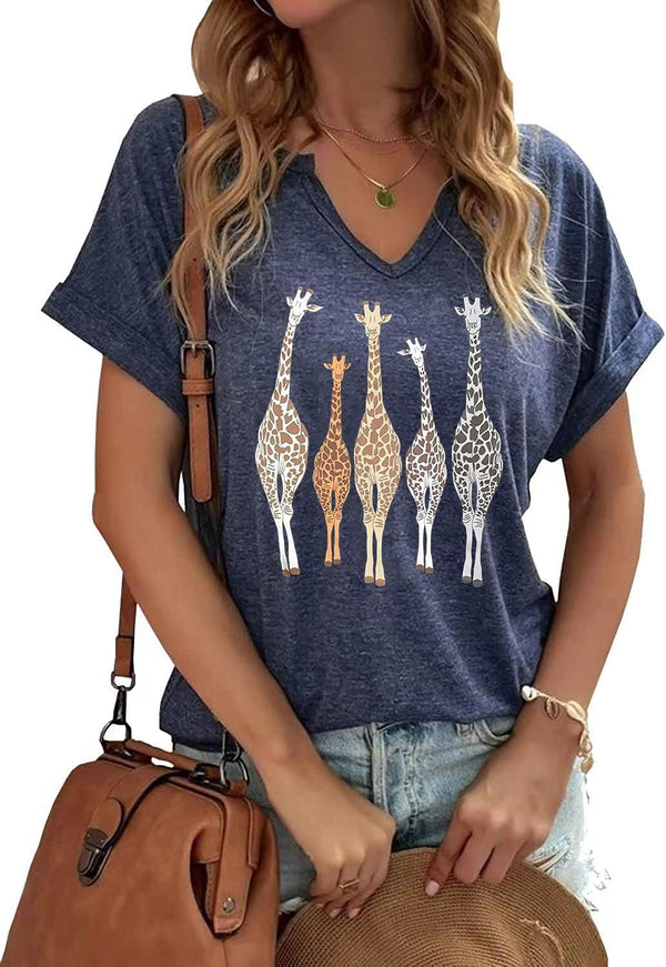 Beopjesk Womens Summer Giraffe Printed T-Shirt Funny Cute Animal Graphic Tees Tops