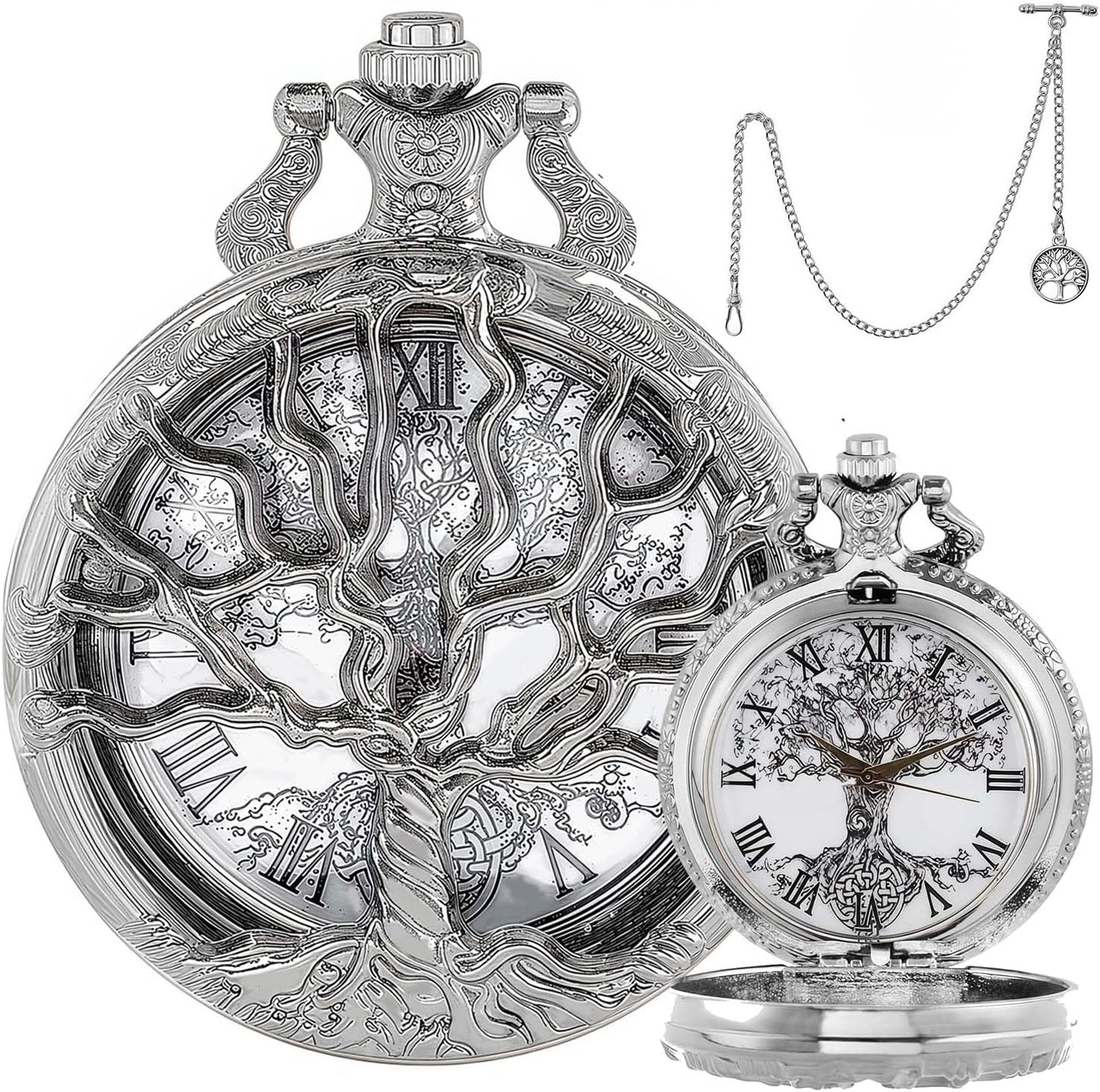 Pocket Watch — Hollow Tree Roman Numerals Antique Quartz Fob