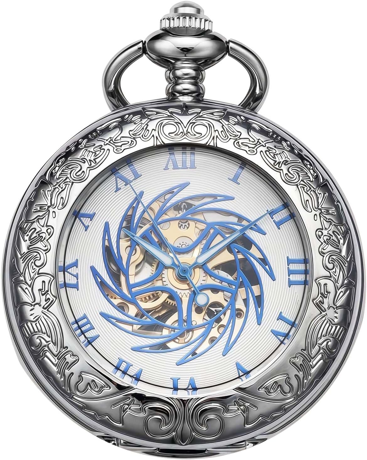 Mechanical Pocket Watch, for Men Women Special Magnifier Half Hunter E