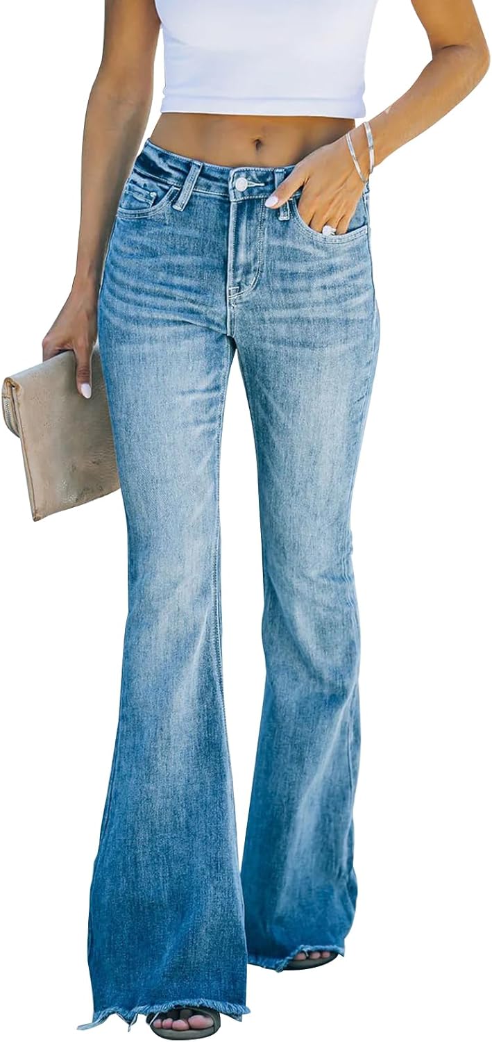 Women's Flare Bell Bottom Jeans High Waisted Wide Leg Bootcut