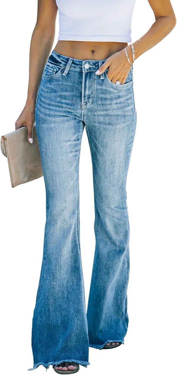 Women's Flare Bell Bottom Jeans High Waisted Wide Leg Bootcut
