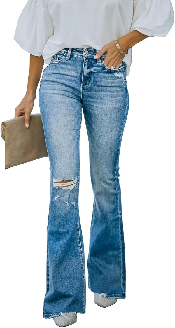 Women's Flare Bell Bottom Jeans High Waisted Wide Leg Bootcut